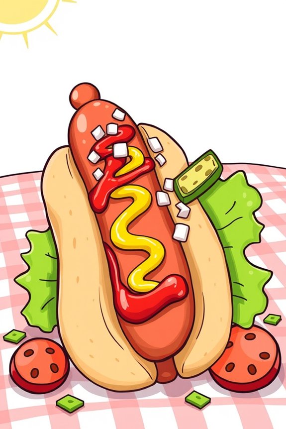 vibrant hot dog drawing