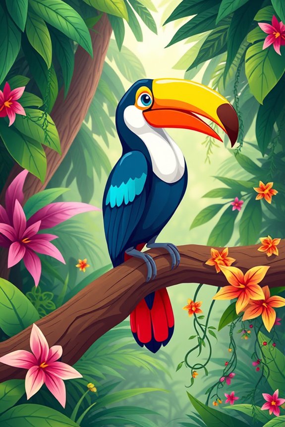 vibrant jungle cartoon toucan