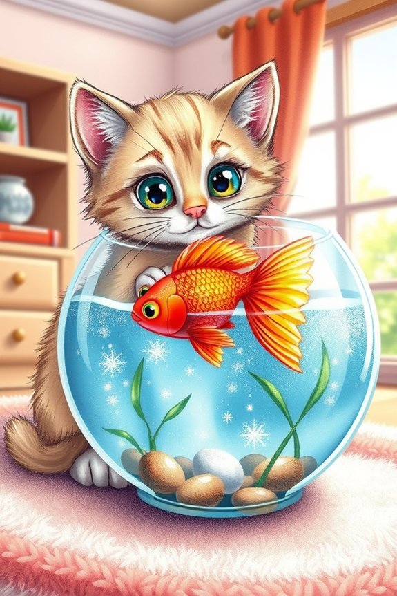 vibrant kitty fishbowl drawing