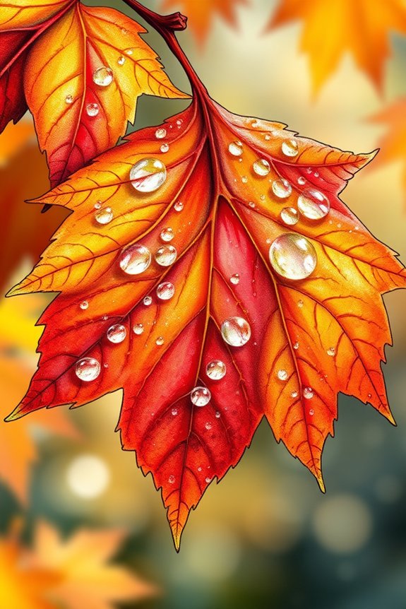 vibrant leaf with raindrops