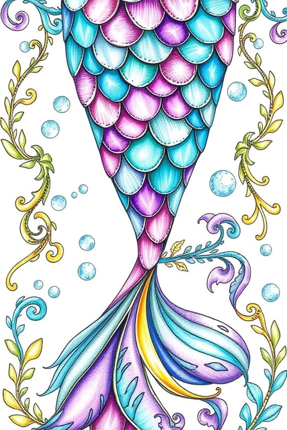 vibrant mermaid tail drawing