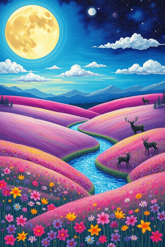 vibrant moonlit landscape drawing