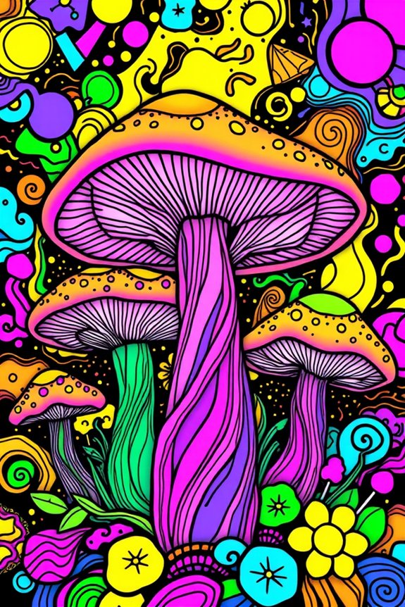 vibrant mushroom line art
