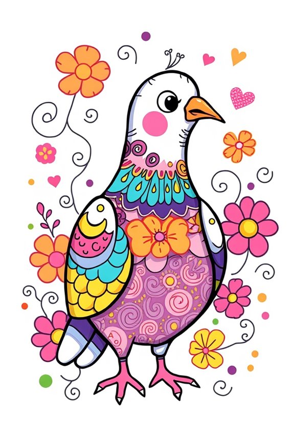 vibrant pigeon doodle art