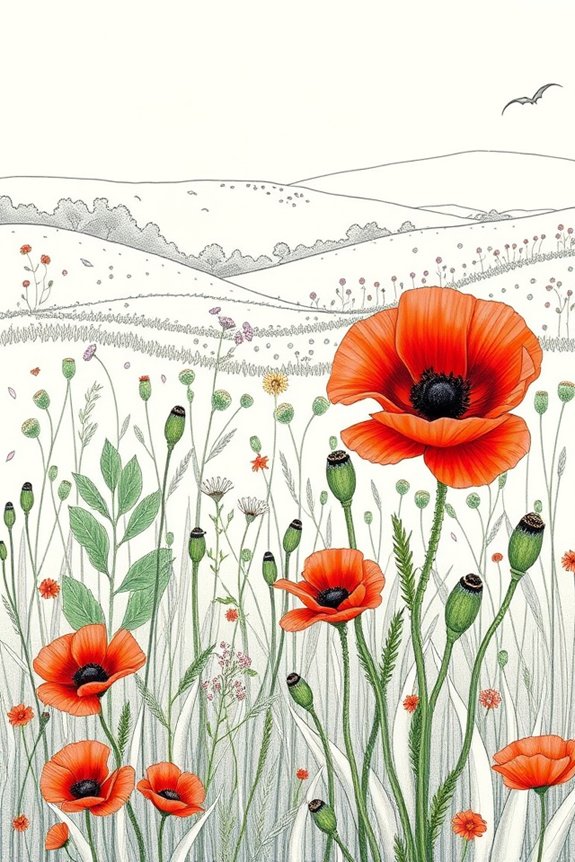 vibrant poppy flower drawing