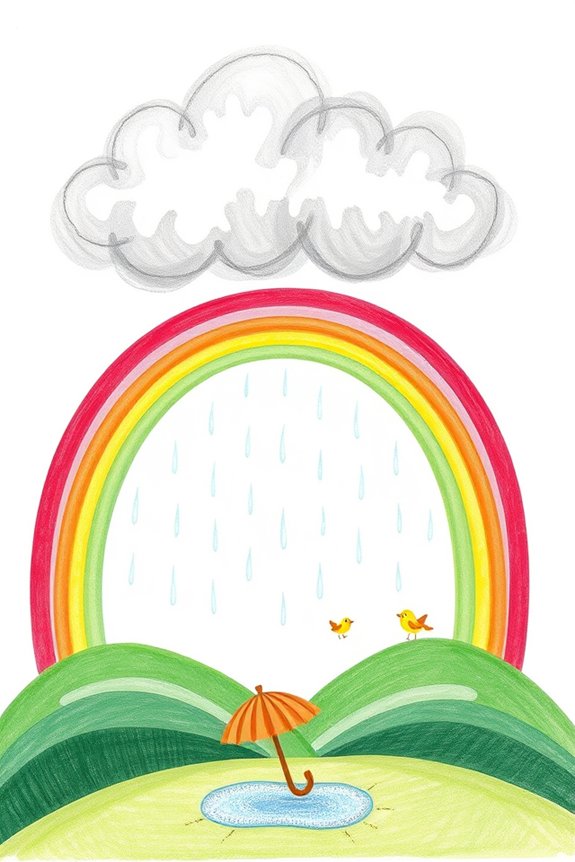 vibrant rainbow rain drawing