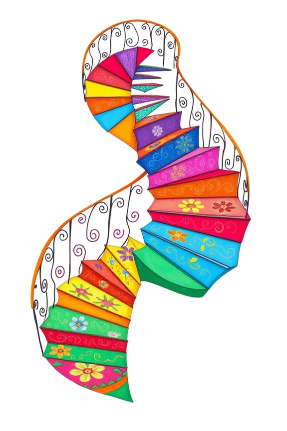 vibrant spiral staircase drawing