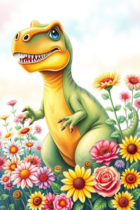 vibrant t rex flower drawing