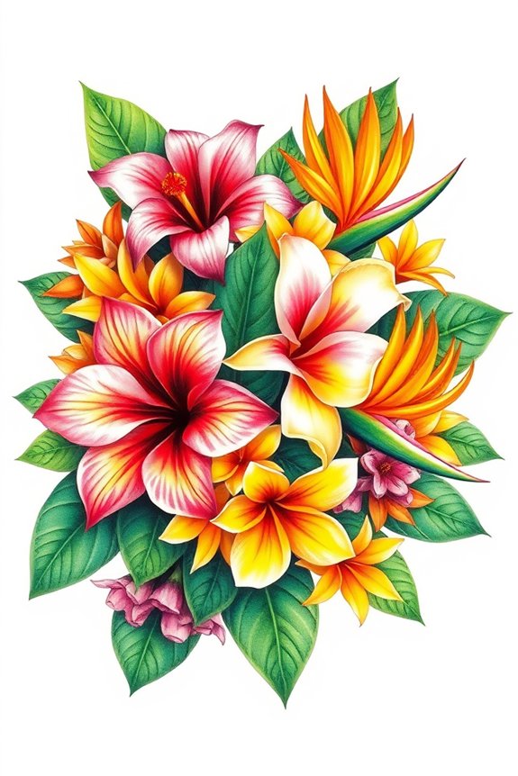 vibrant tropical flower art