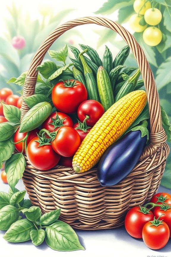 vibrant vegetable basket drawing