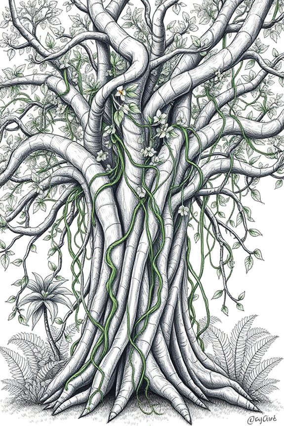vine covered tree drawing project