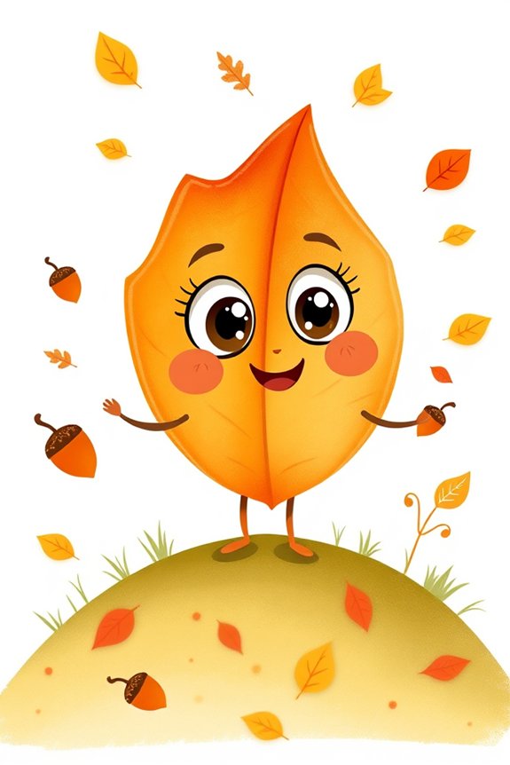 whimsical autumn leaf character