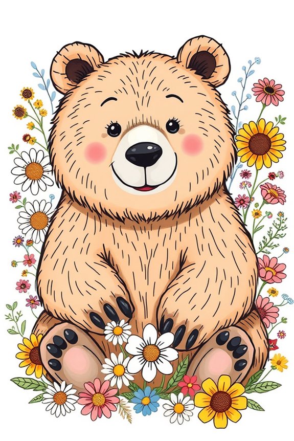 whimsical bear flower doodle