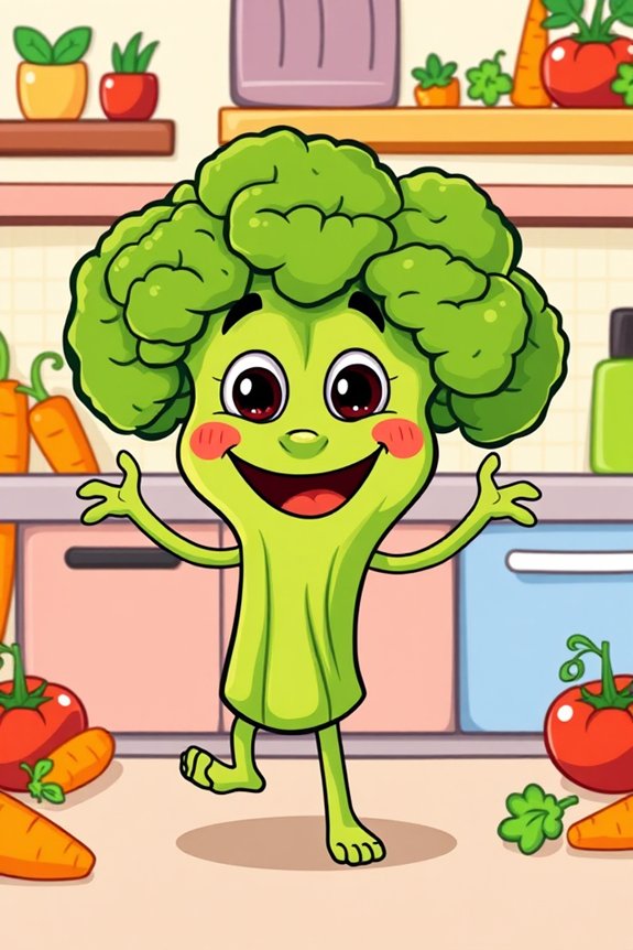 whimsical broccoli character drawing