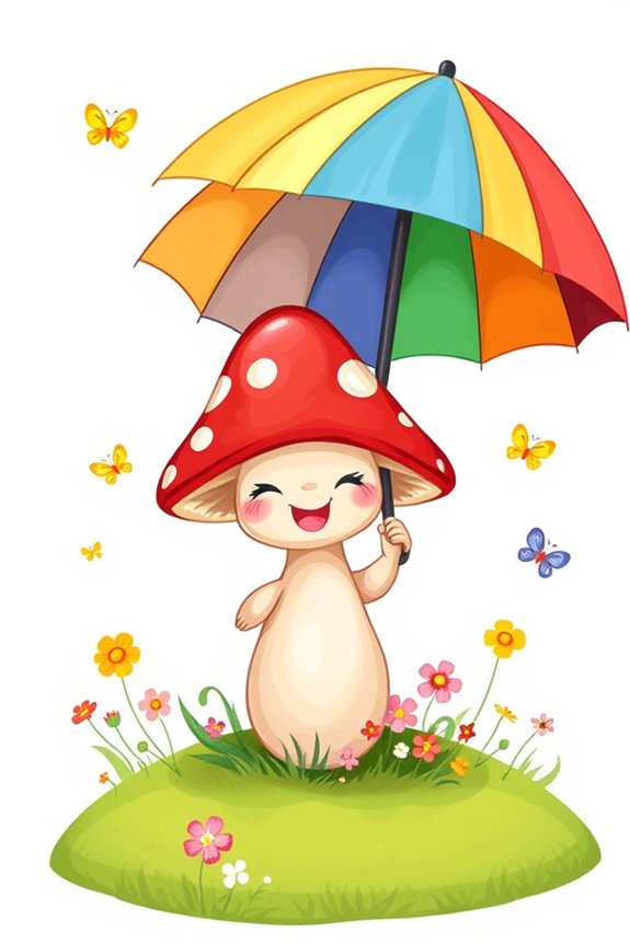 whimsical cartoon mushroom umbrella