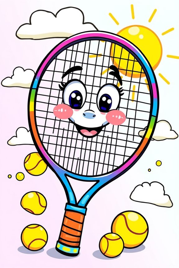 whimsical cartoon tennis racket