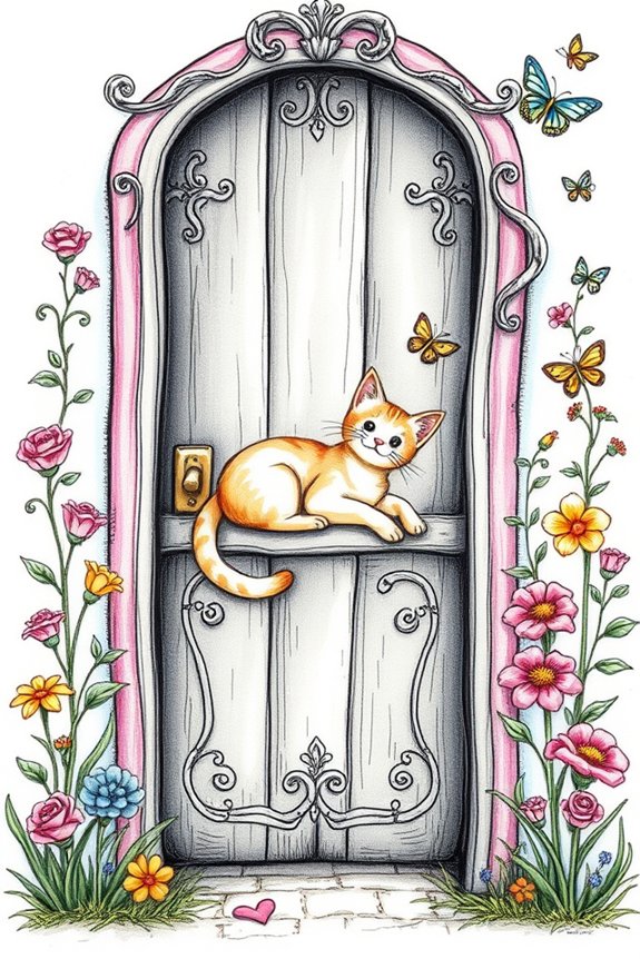 whimsical cat door drawing