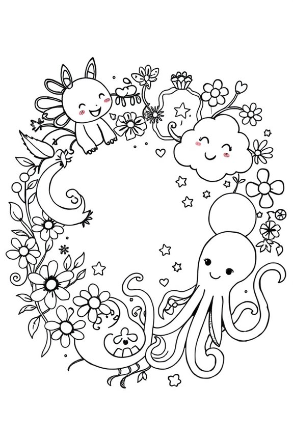 whimsical creature doodle circles