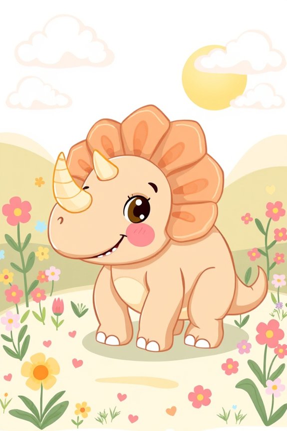whimsical cute triceratops drawing