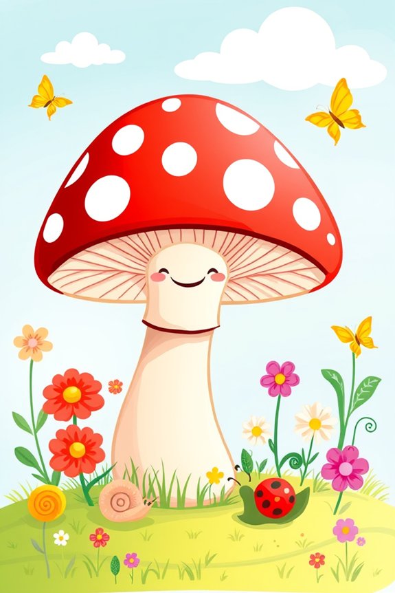whimsical garden mushroom drawing