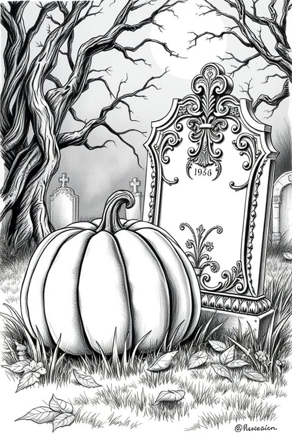 whimsical graveyard pumpkin sketch