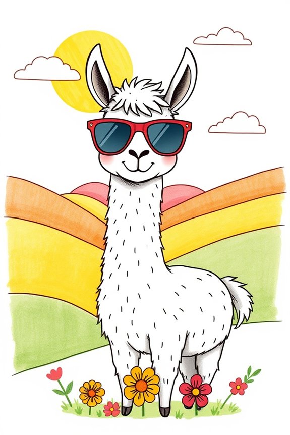 whimsical llama sunglasses drawing