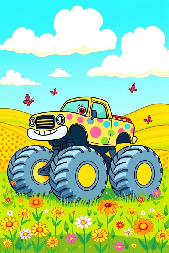 whimsical monster truck drawing