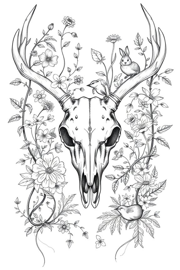whimsical nature inspired skull art