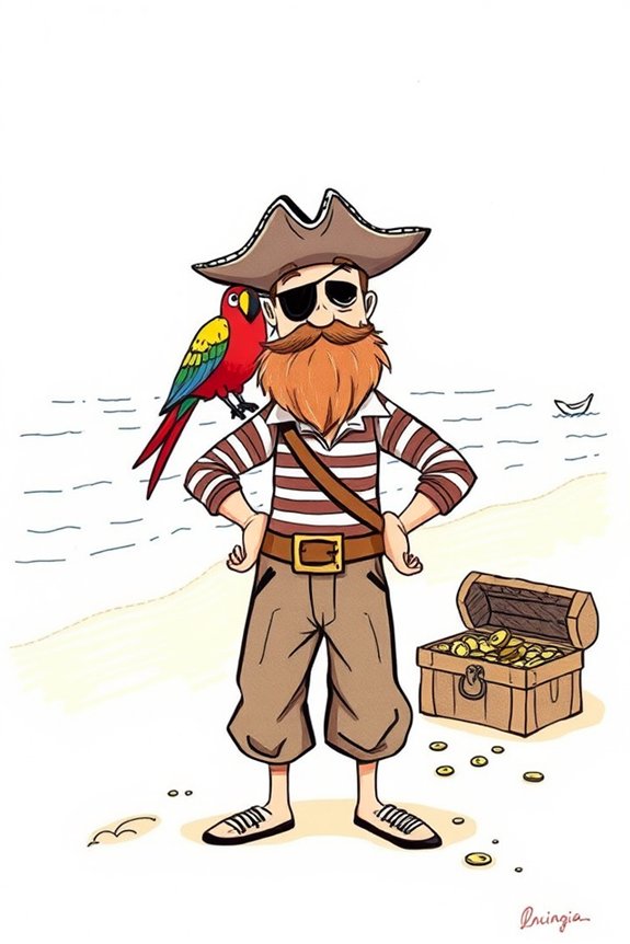 whimsical pirate parrot doodle