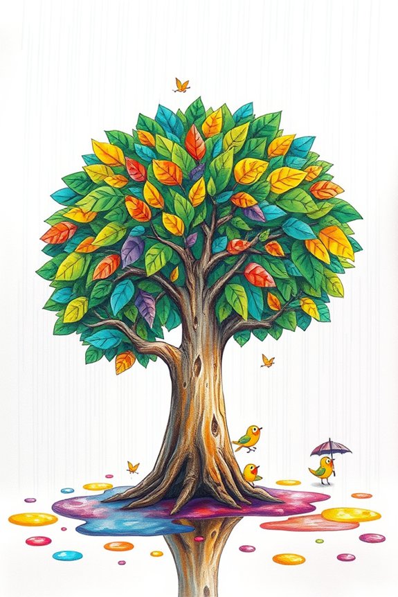 whimsical rainy tree artwork