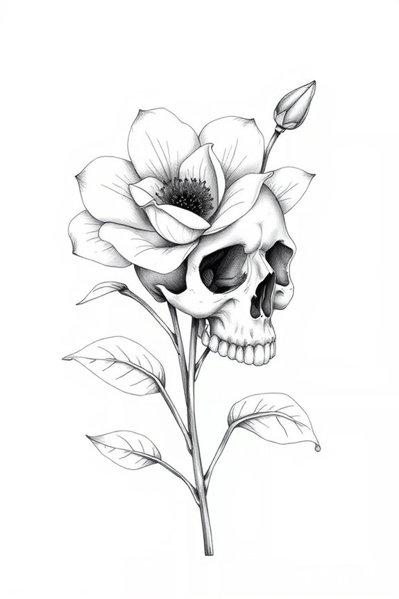 whimsical skull flower design
