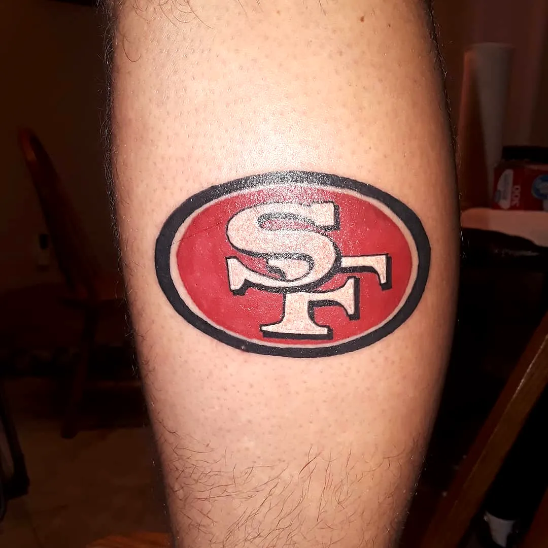 49ers Calf Tattoo in Red and Black