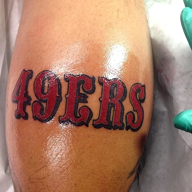 49ERS Knee Tattoo in Bold Red and Black