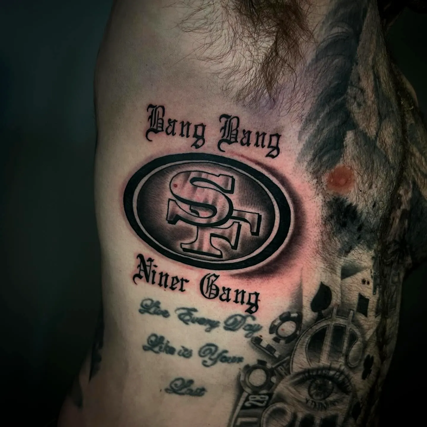 49ers Side Tattoo with Bold Shading