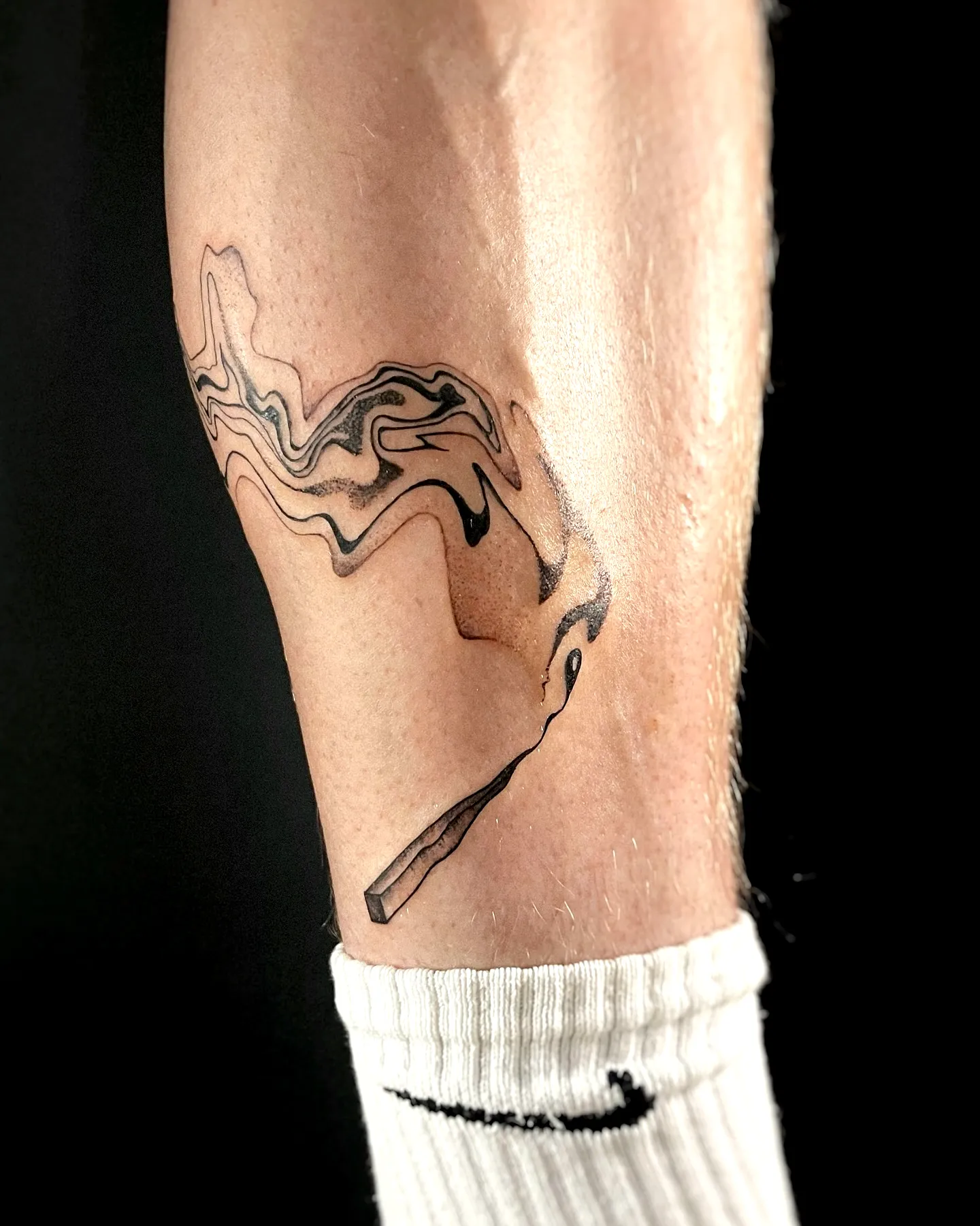 Abstract Black Ink Calf Tattoo