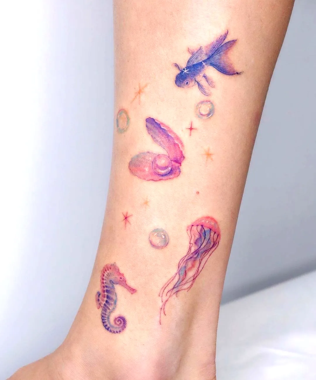 Aquatic Elements Ankle Tattoo