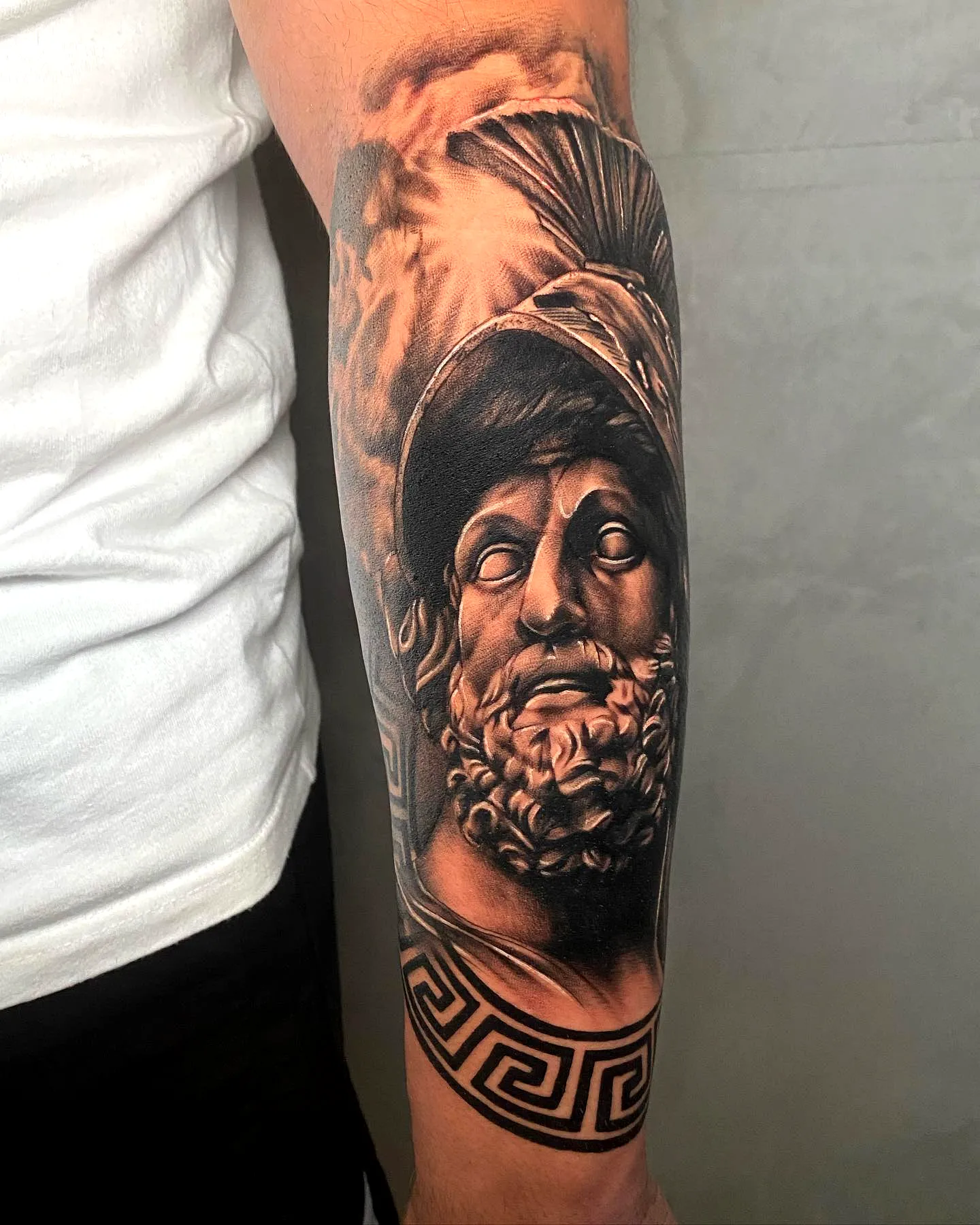 Ares Forearm Tattoo in Grayscale