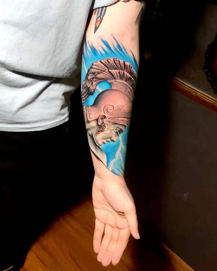 Ares Warrior Helmet Forearm Tattoo