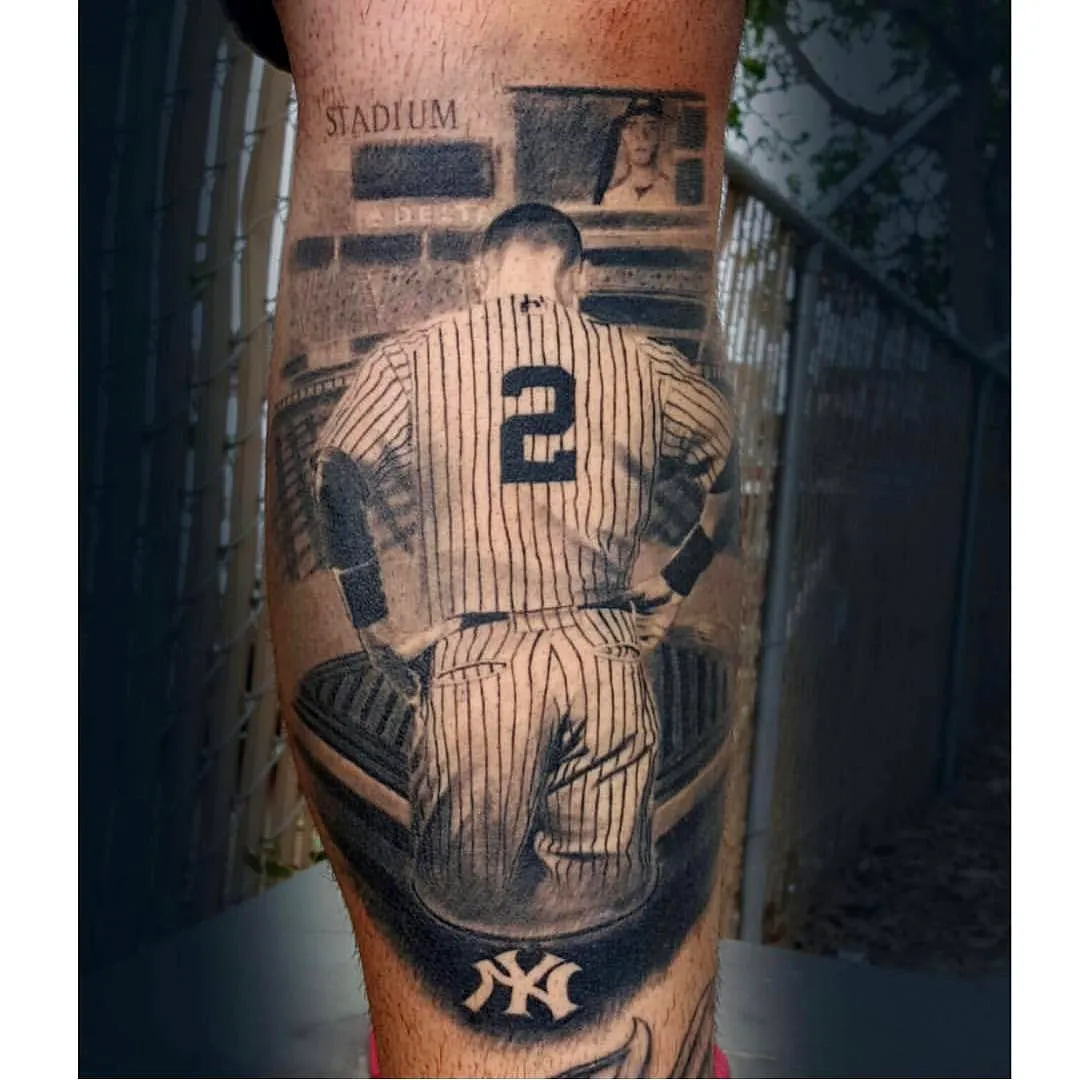 Baseball Player Leg Tattoo with Stadium Elements