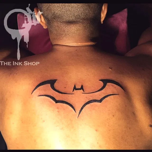 Bat Upper Back Tattoo Outline Minimalistic