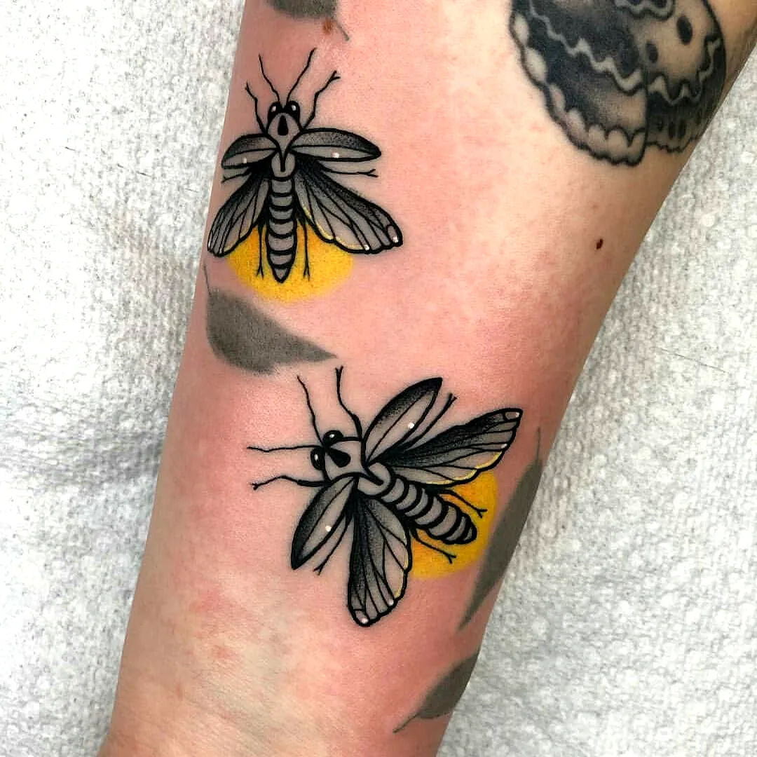 Bee Forearm Tattoo with Yellow Accents