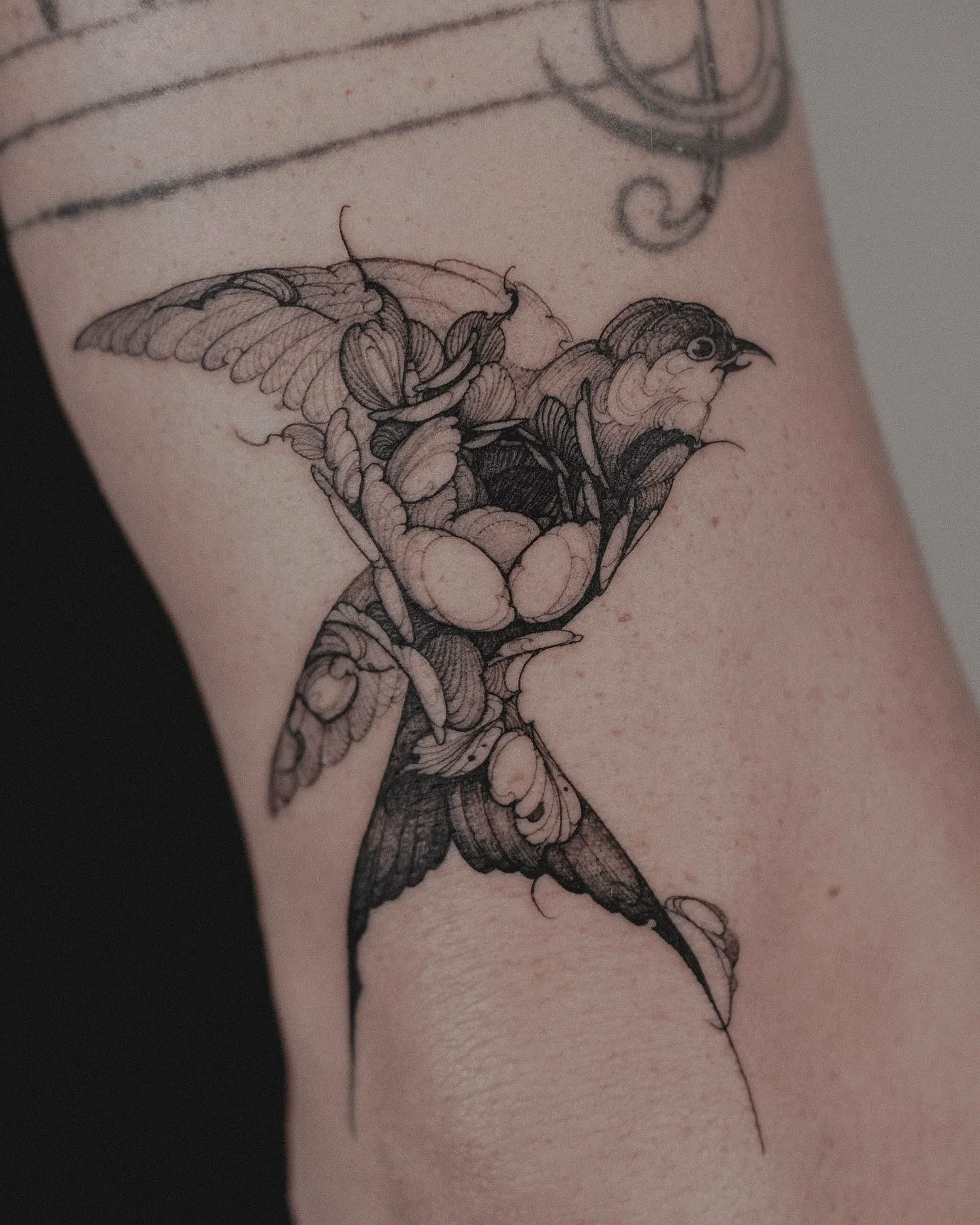 Bird Floral Forearm Tattoo