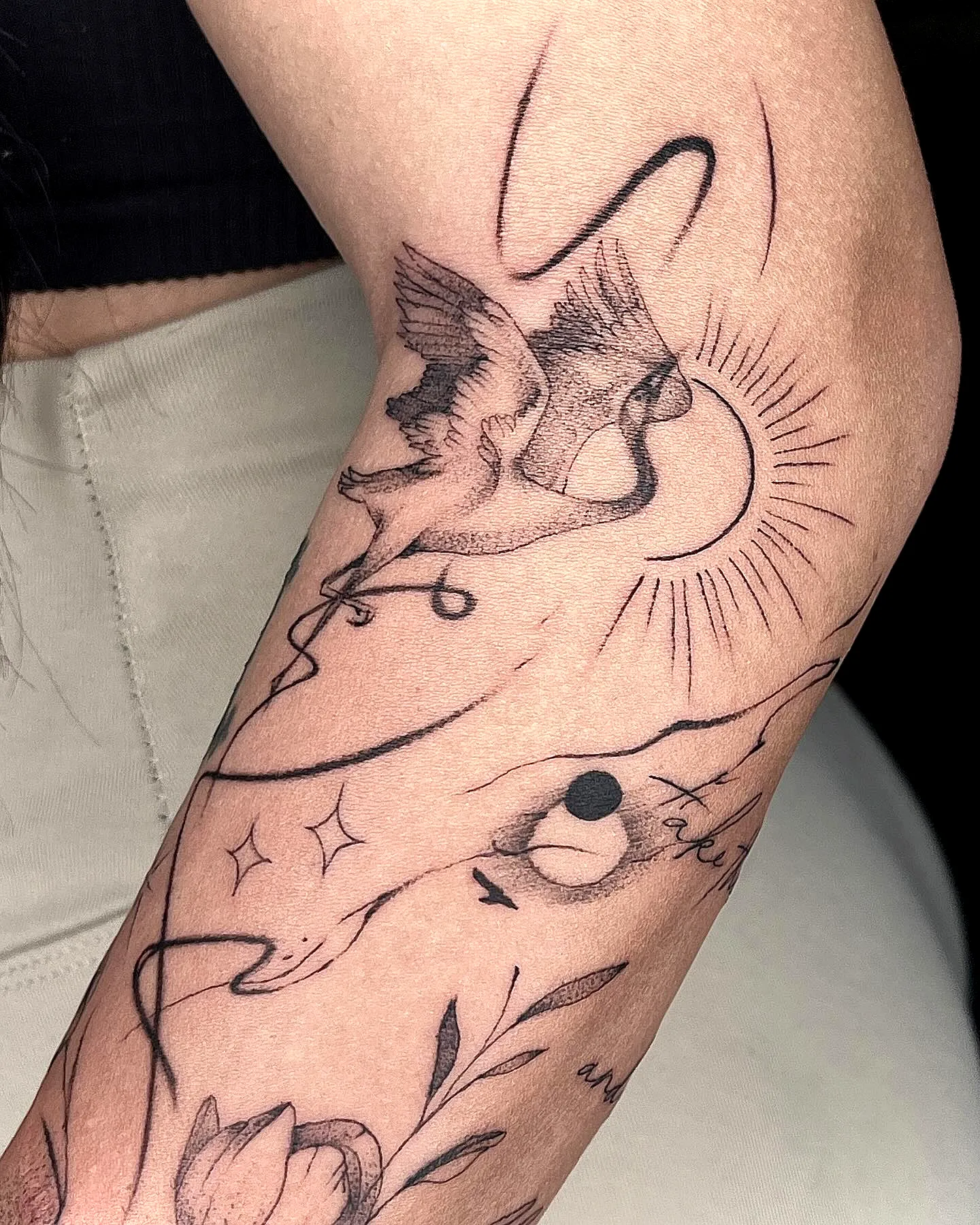 Bird Forearm Tattoo with Sun and Flower
