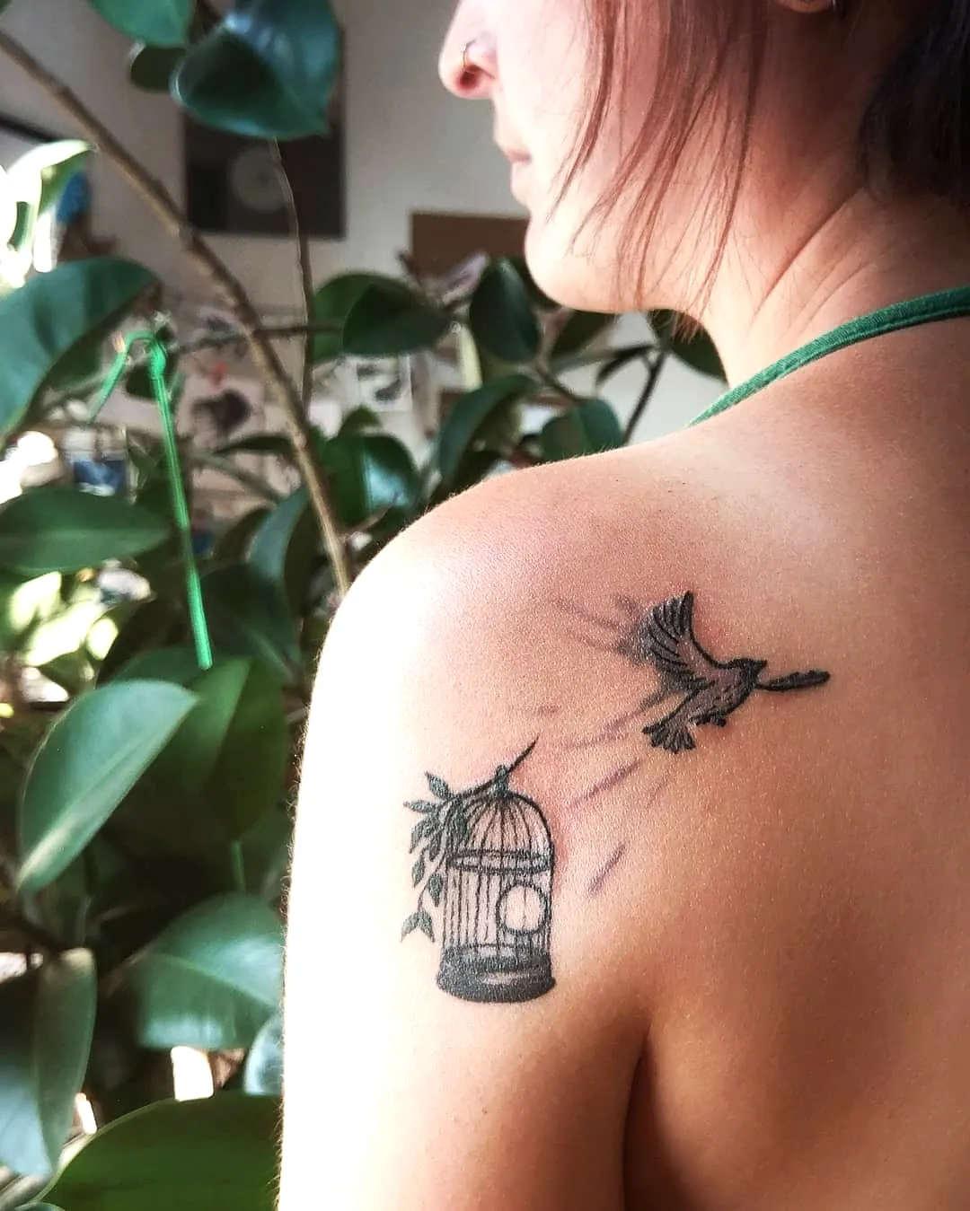 Birdcage Upper Shoulder Tattoo