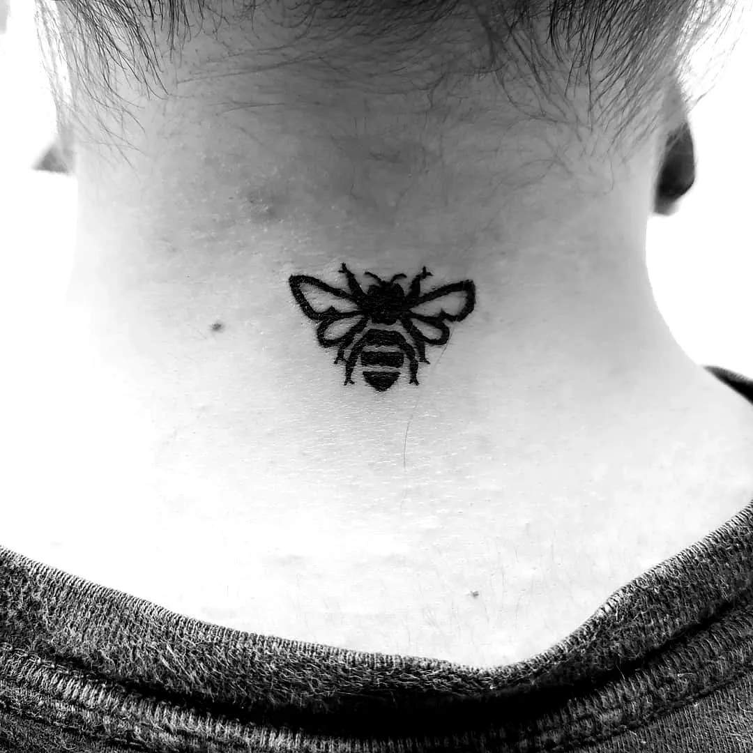 Black Bee Nape Tattoo - Minimalistic Lil Tattoo