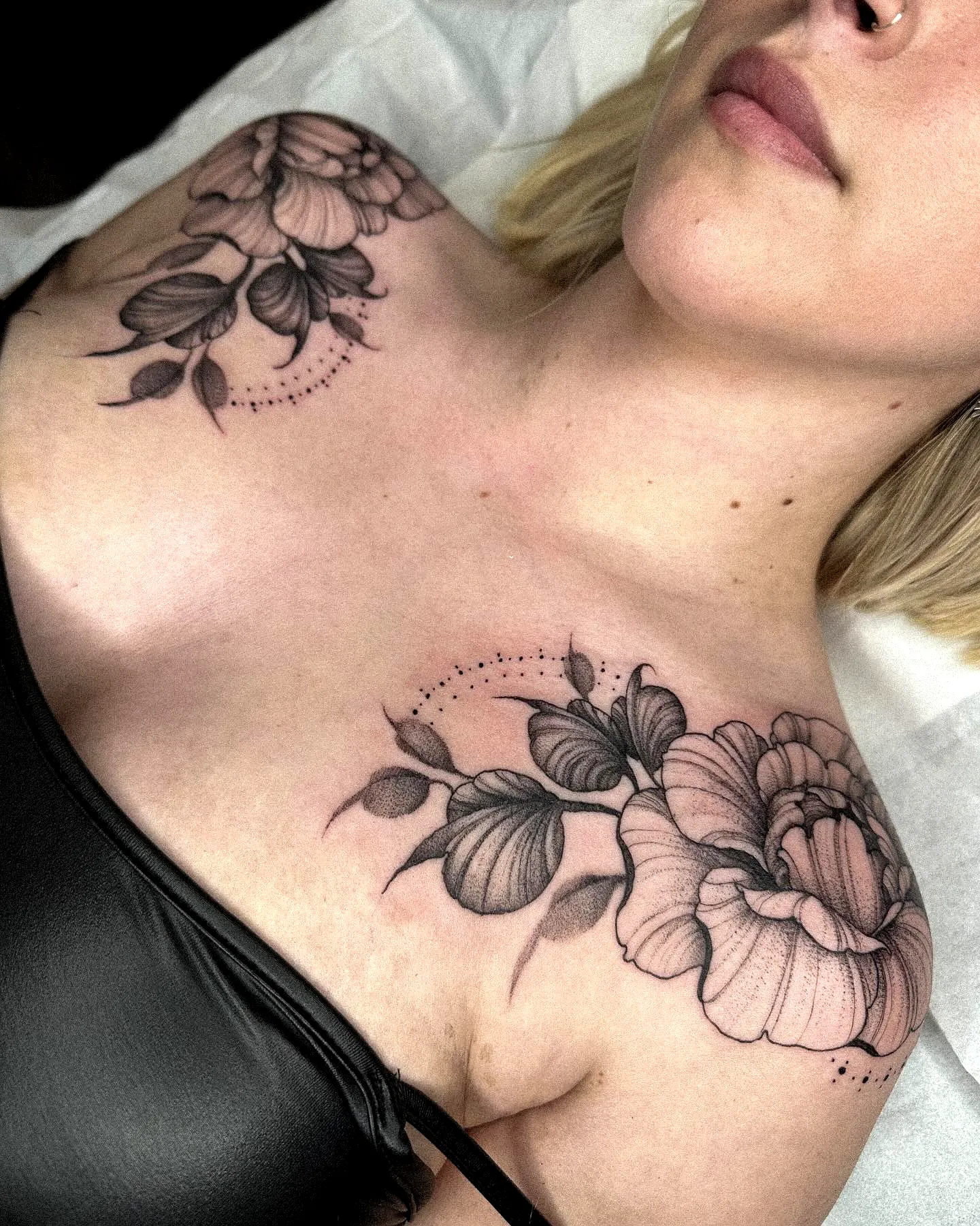 Black Floral Shoulder Tattoo Design