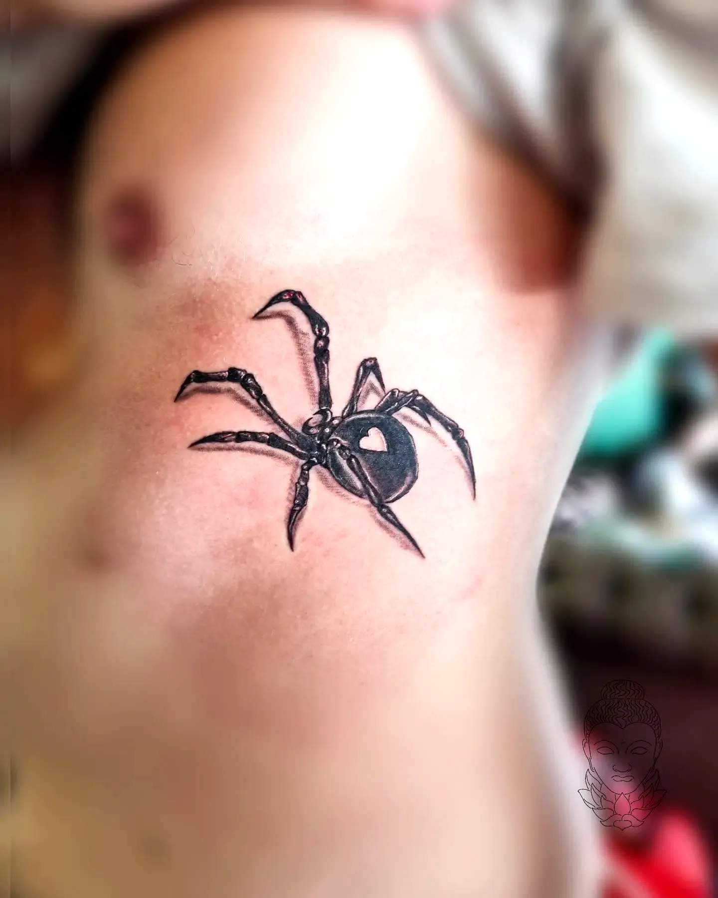 Black Spider Side Tattoo Design