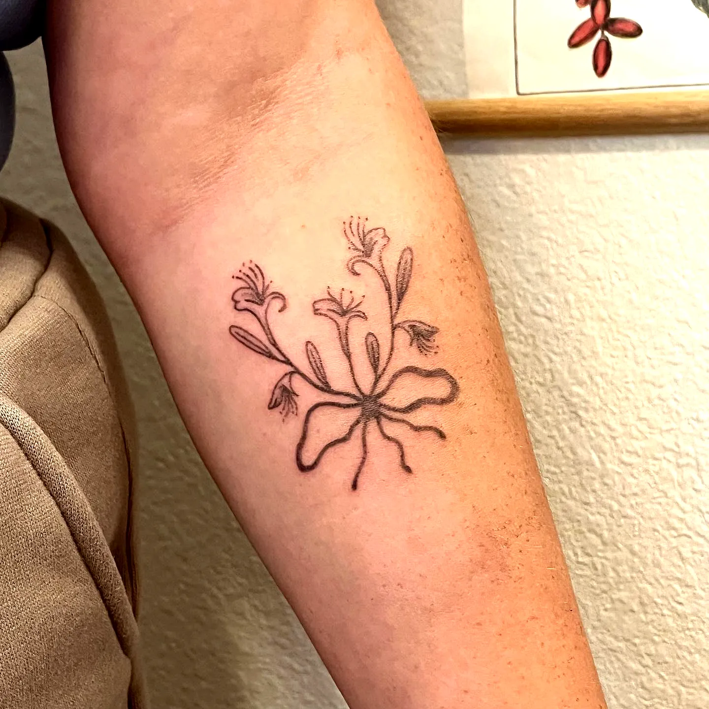Botanical Honeysuckle Inner Forearm Tattoo