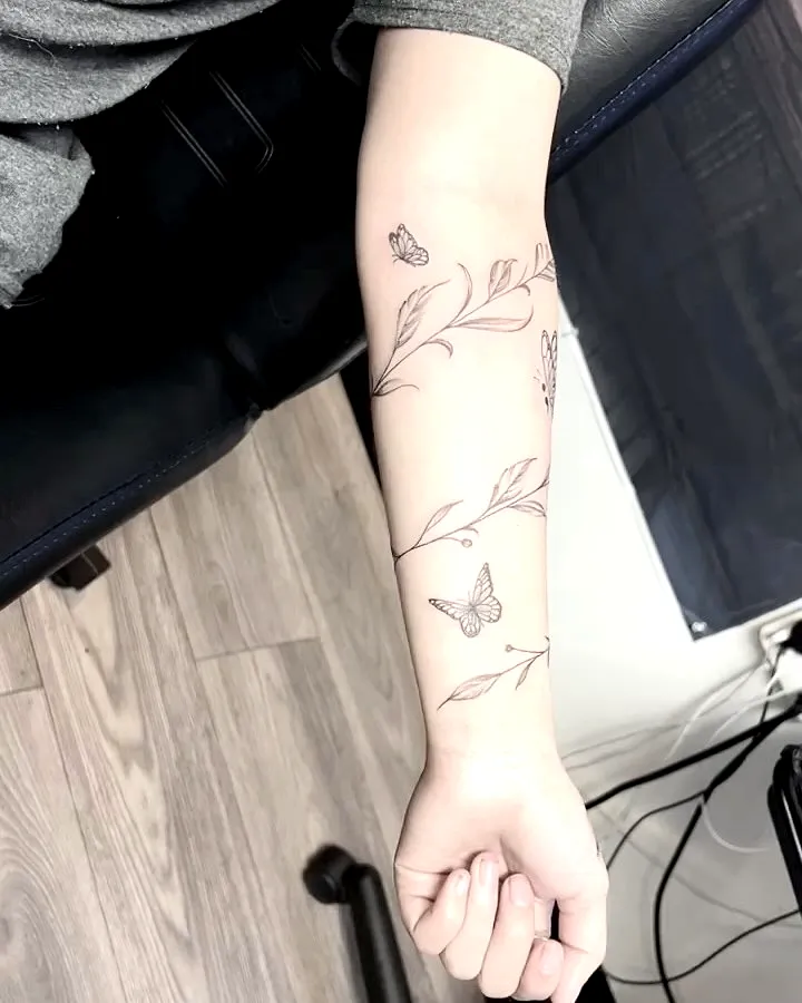 Butterfly Floral Forearm Tattoo