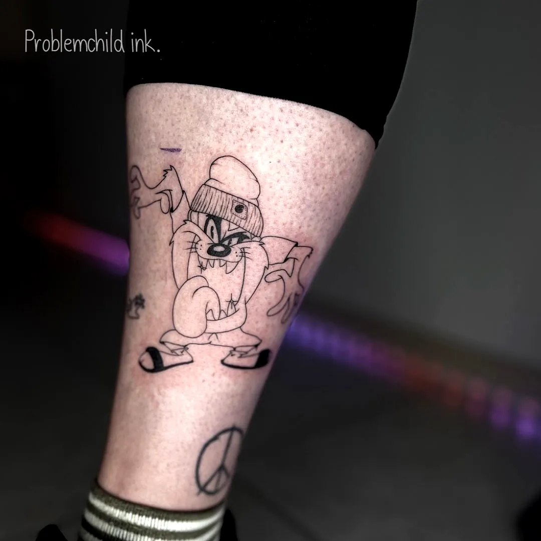 Cartoon Cat Calf Tattoo with Extras